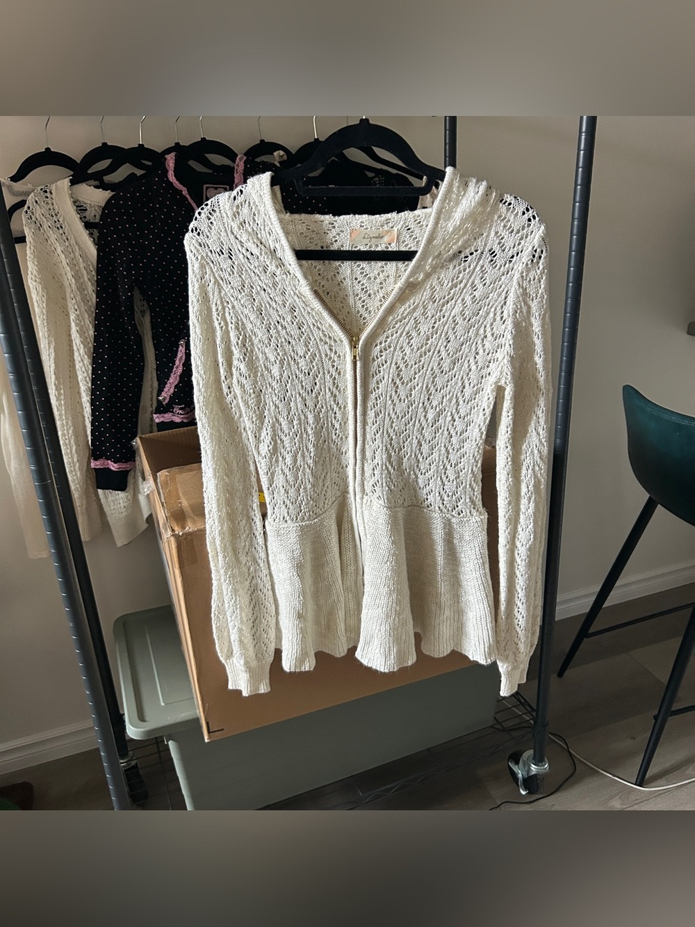 moving sale 💕 - j-fashion off white zip up knitted cardigan with sparkles size l